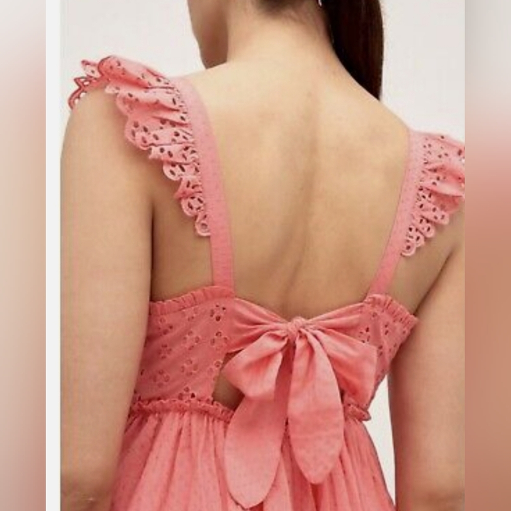 Nobody's Child Short Broidery Anglaise Coral Pink Cotton Dress Size 10 - Picture 3 of 11